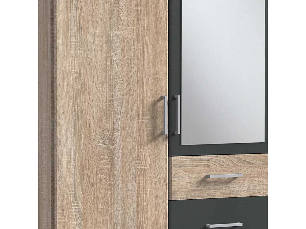 Schlafzimmerkleiderschrank mit Spiegeltür in Eiche Sägerau Dunkelgrau