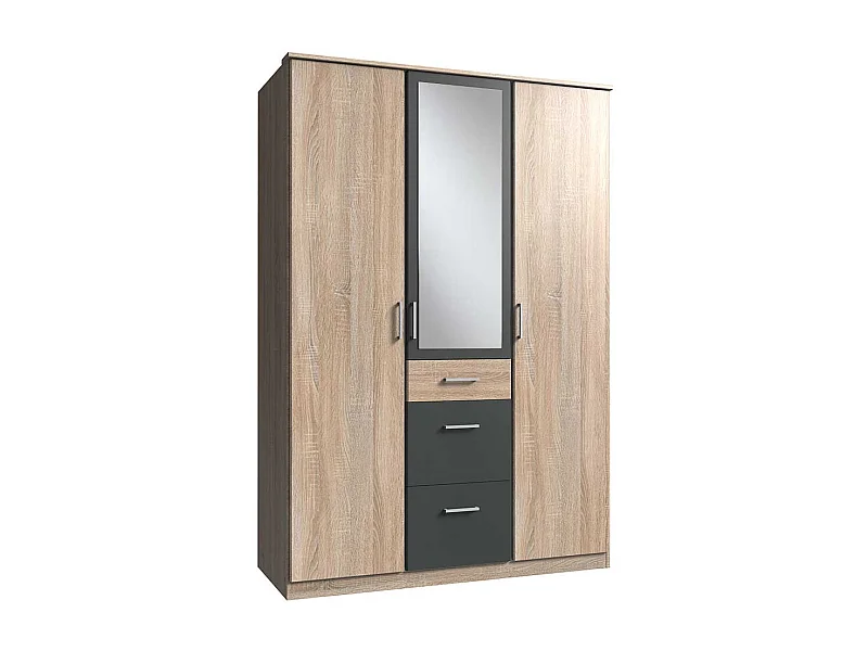 Schlafzimmerkleiderschrank mit Spiegeltür in Eiche Sägerau Dunkelgrau