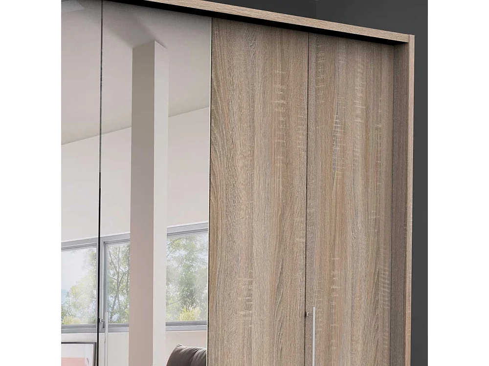 Schlafzimmerkleiderschrank in Eiche Sägerau 3 türig mit Spiegel und Schubladen