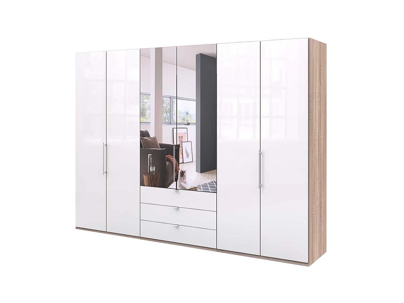 Spiegel Schlafzimmerkleiderschrank mit Falttüren und Schubladen modern