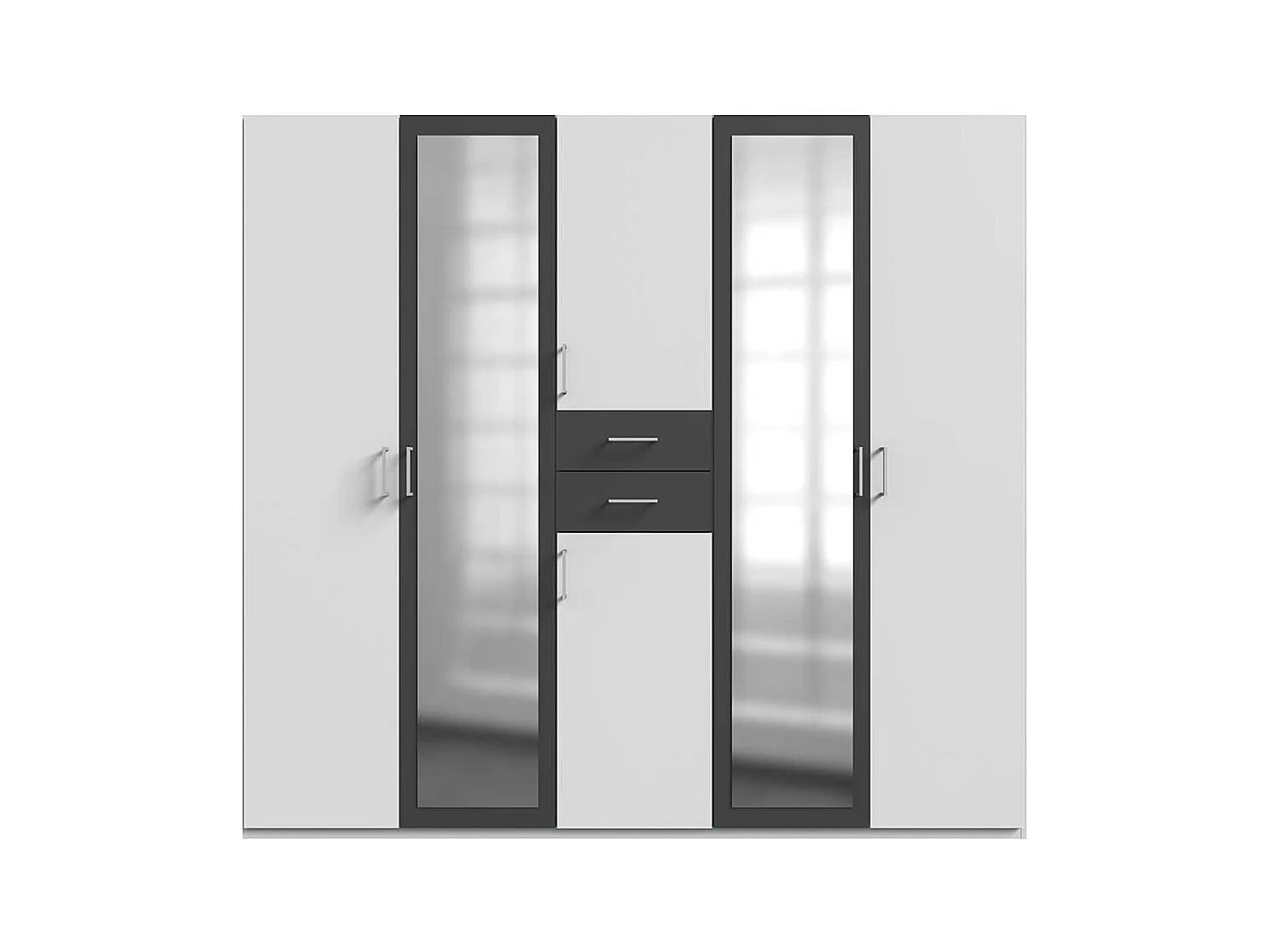 Schlafzimmerkleiderschrank zweifarbig in Weiß und Dunkelgrau zwei Schubladen