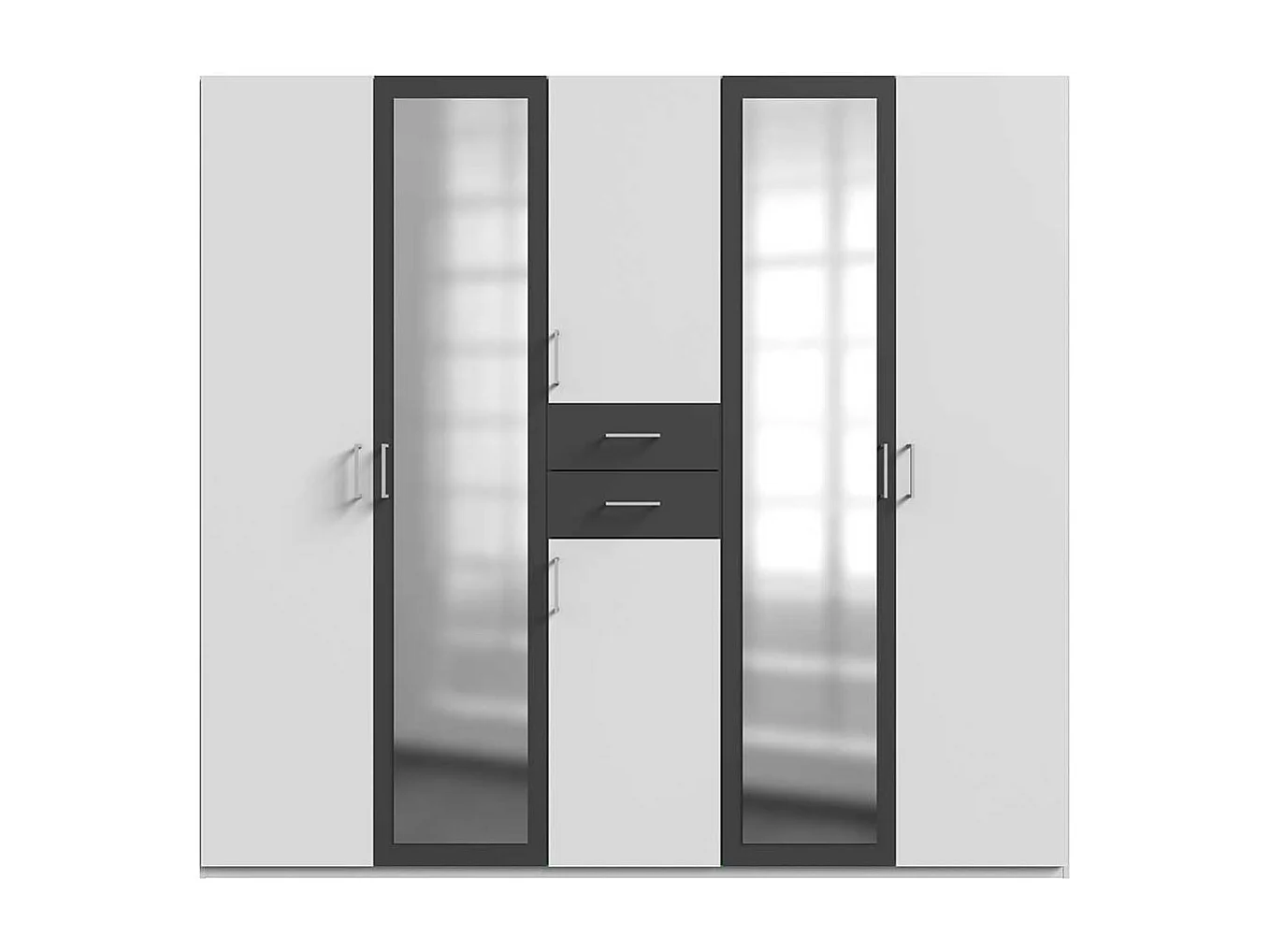 Schlafzimmerkleiderschrank zweifarbig in Weiß und Dunkelgrau zwei Schubladen