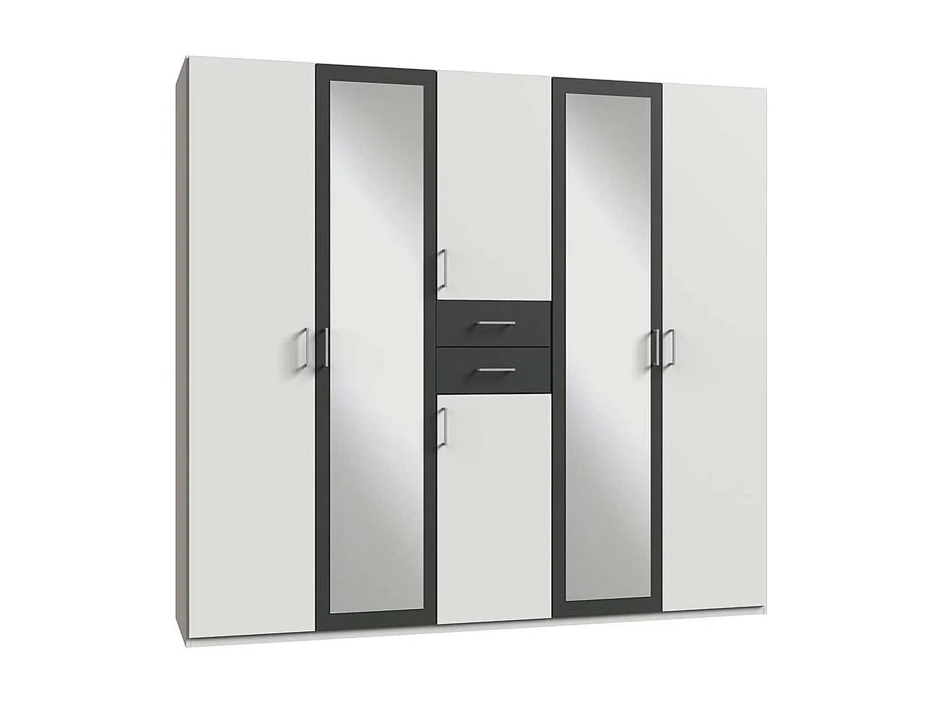 Schlafzimmerkleiderschrank zweifarbig in Weiß und Dunkelgrau zwei Schubladen