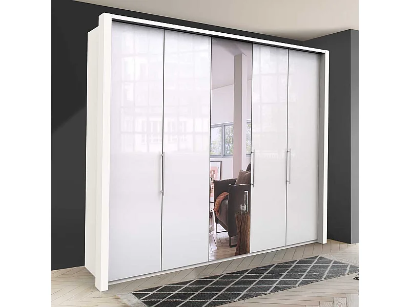 Falttürenankleideschrank in Weiß Spiegel