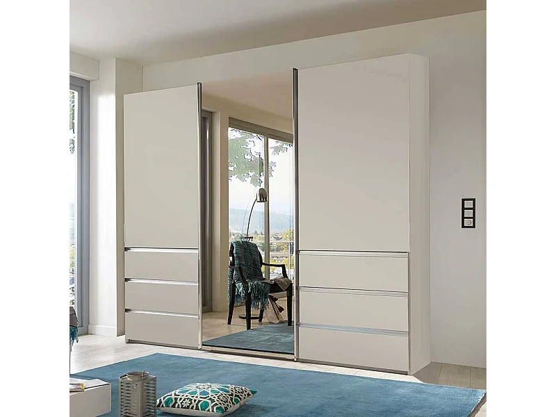 Schwebtuerenschrank in Champagner 300 cm breit und 67 cm tief