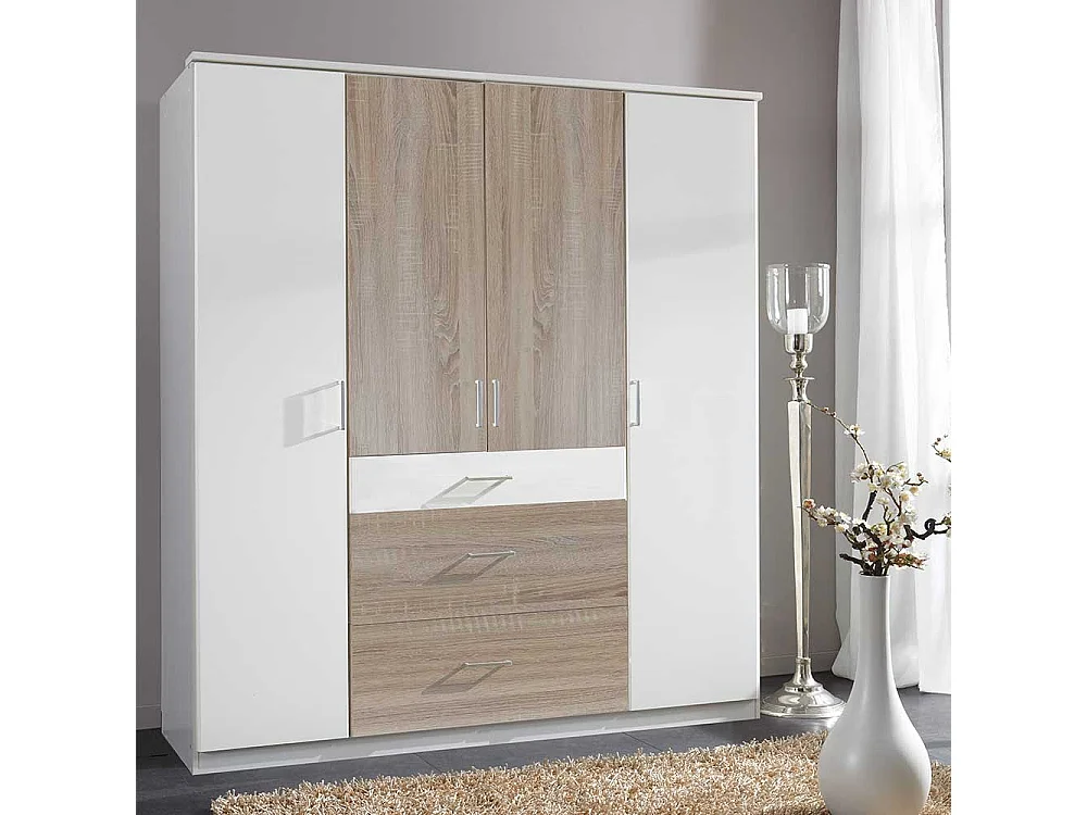 Schrank Schlafzimmer in Eiche Sägerau und Weiß drei Schubladen