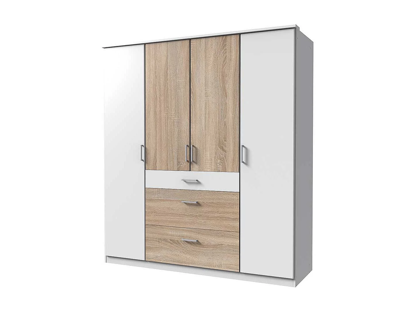 Schrank Schlafzimmer in Eiche Sägerau und Weiß drei Schubladen