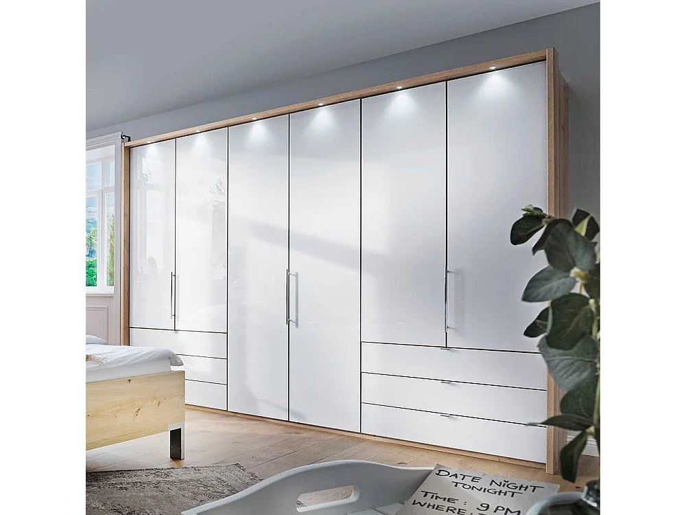 Schlafzimmerkleiderschrank in Weiß und Eiche Bianco Falttüren