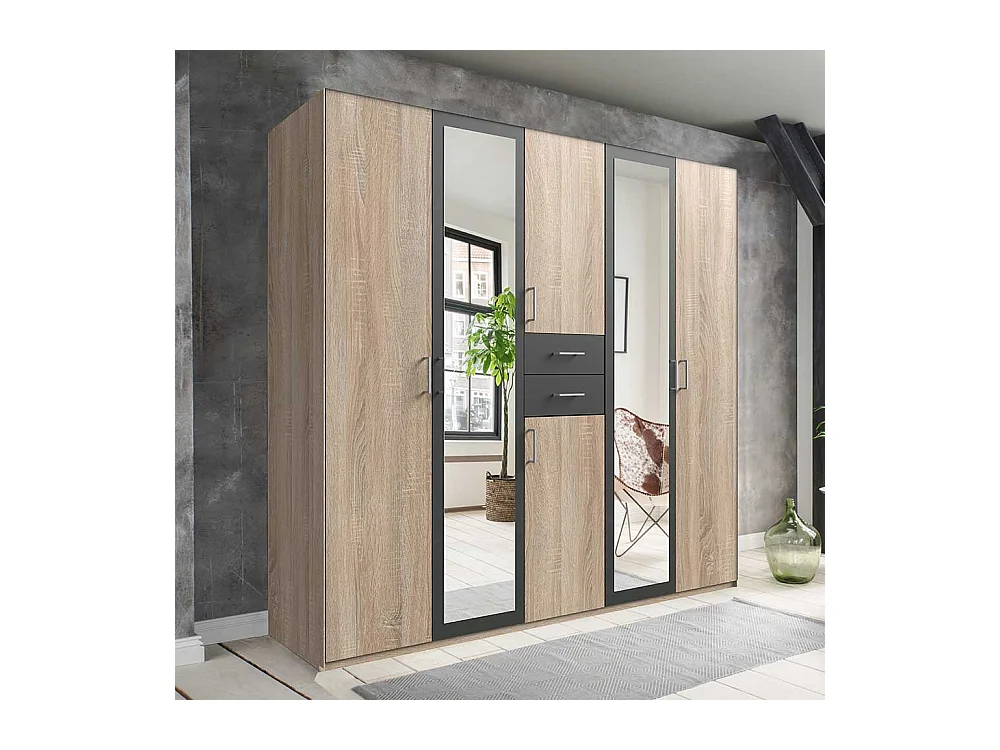 Schrank Schlafzimmer zweifarbig in Eiche Sägerau Dunkelgrau