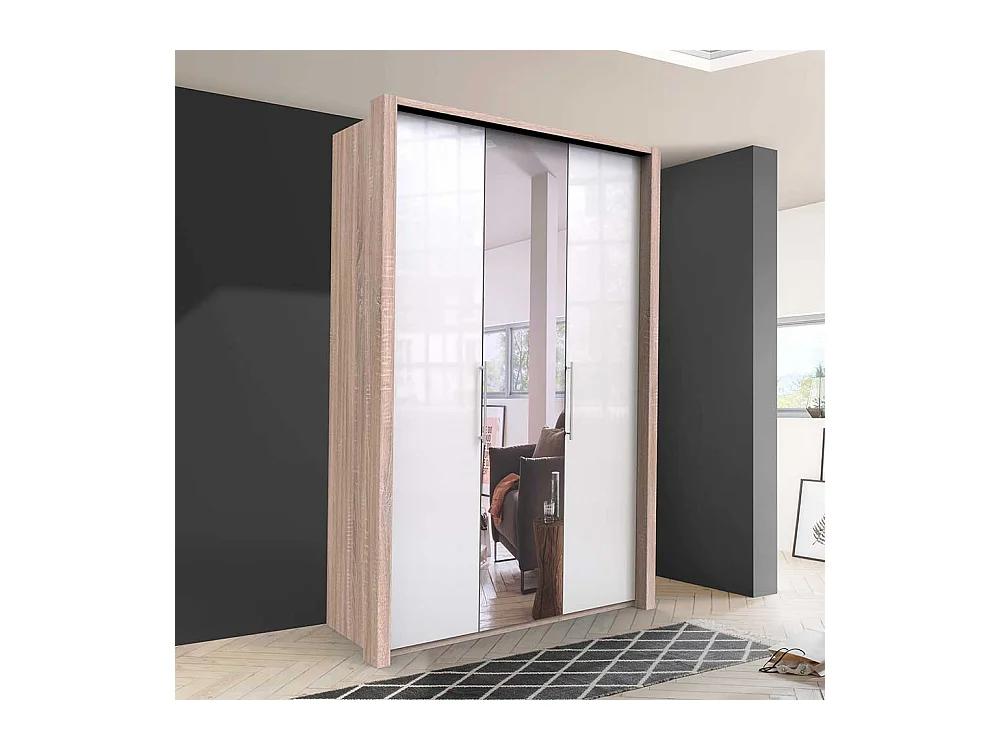 Spiegel Schrank in Weiß und Eiche Sägerau 2 türig