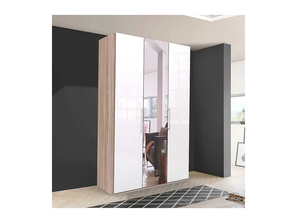 Spiegel Schrank in Weiß und Eiche Sägerau 2 türig