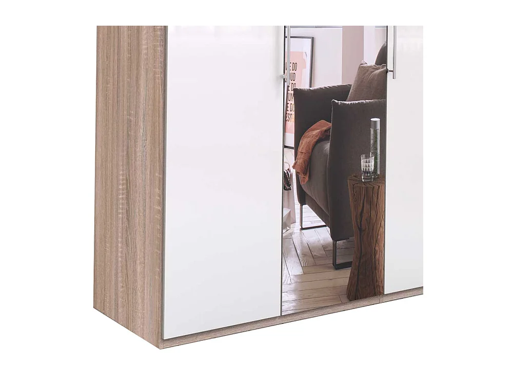 Spiegel Schrank in Weiß und Eiche Sägerau 2 türig
