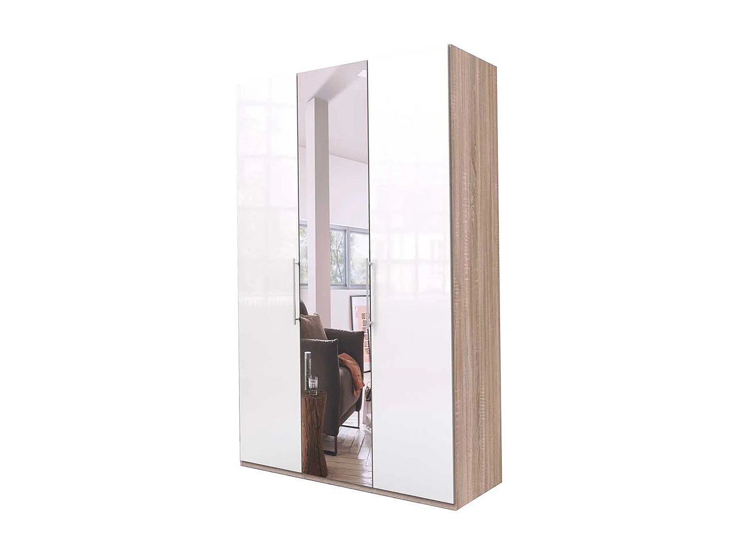 Spiegel Schrank in Weiß und Eiche Sägerau 2 türig