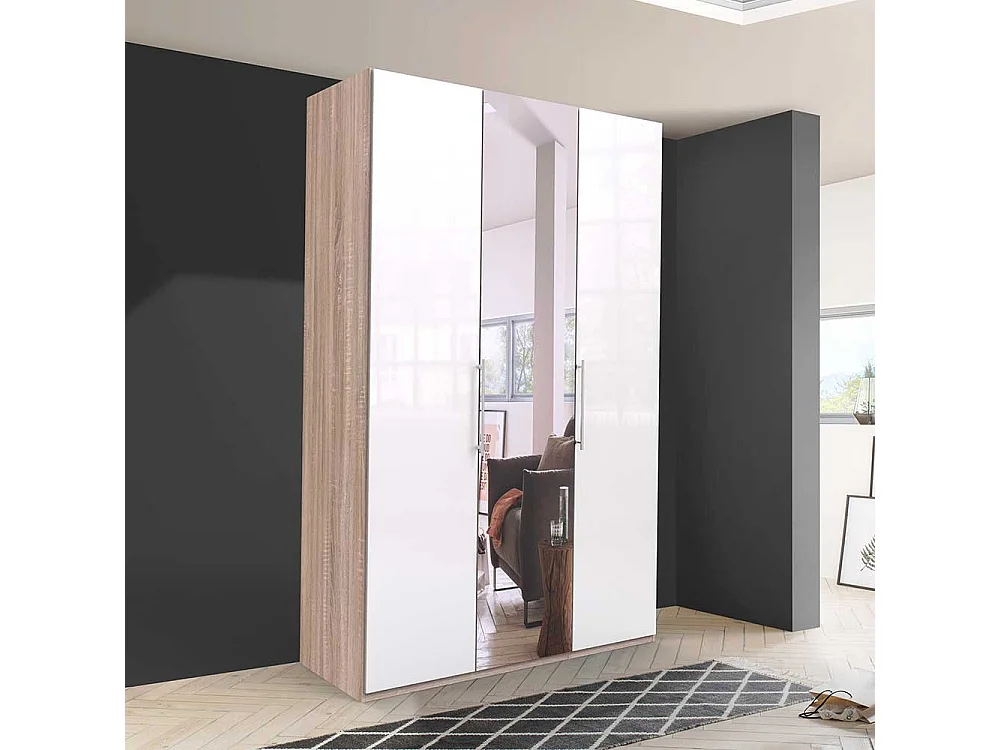 Spiegel Schrank in Weiß und Eiche Sägerau 2 türig