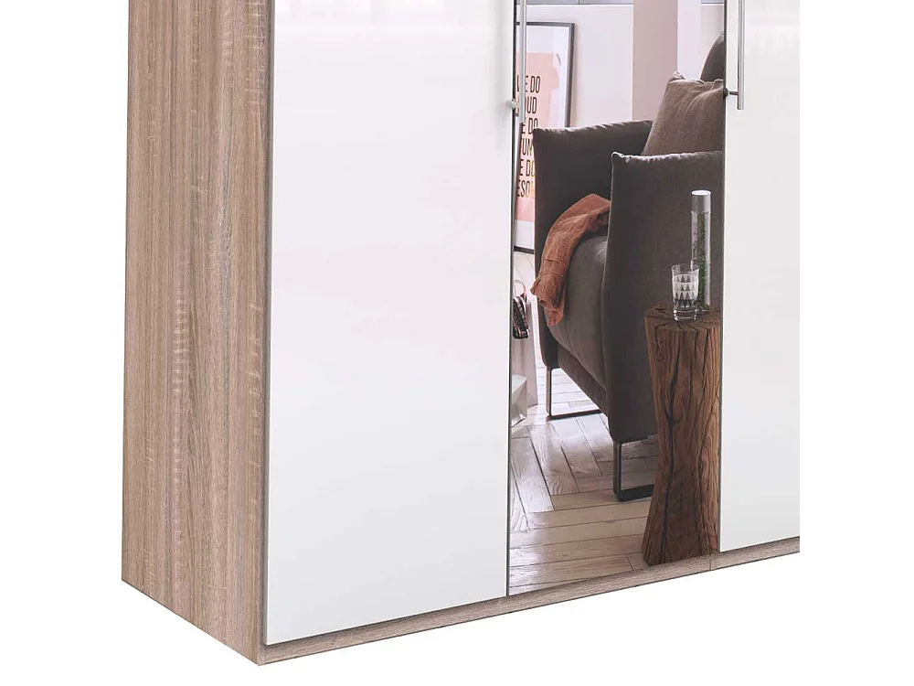 Spiegel Schrank in Weiß und Eiche Sägerau 2 türig