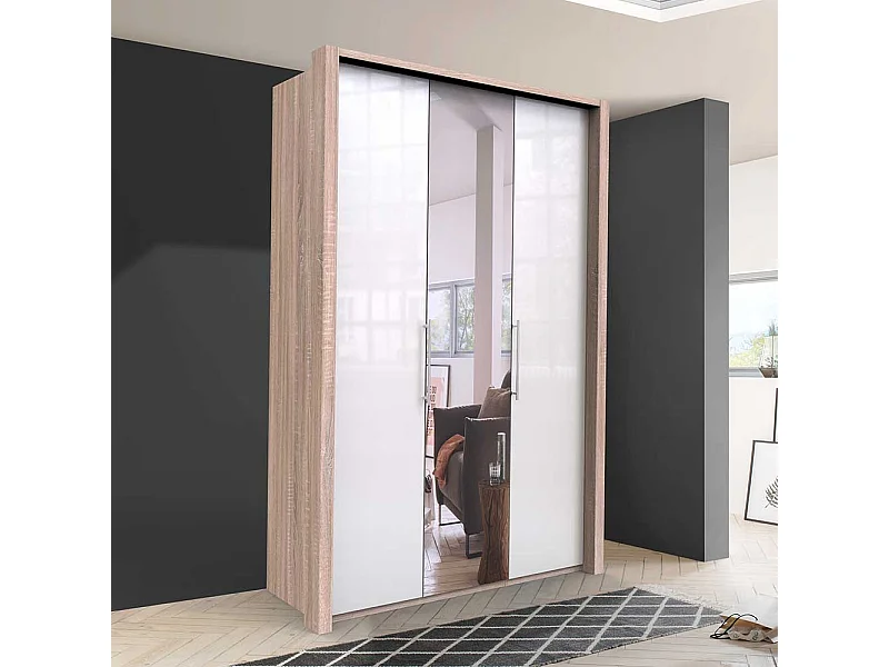 Spiegel Schrank in Weiß und Eiche Sägerau 2 türig