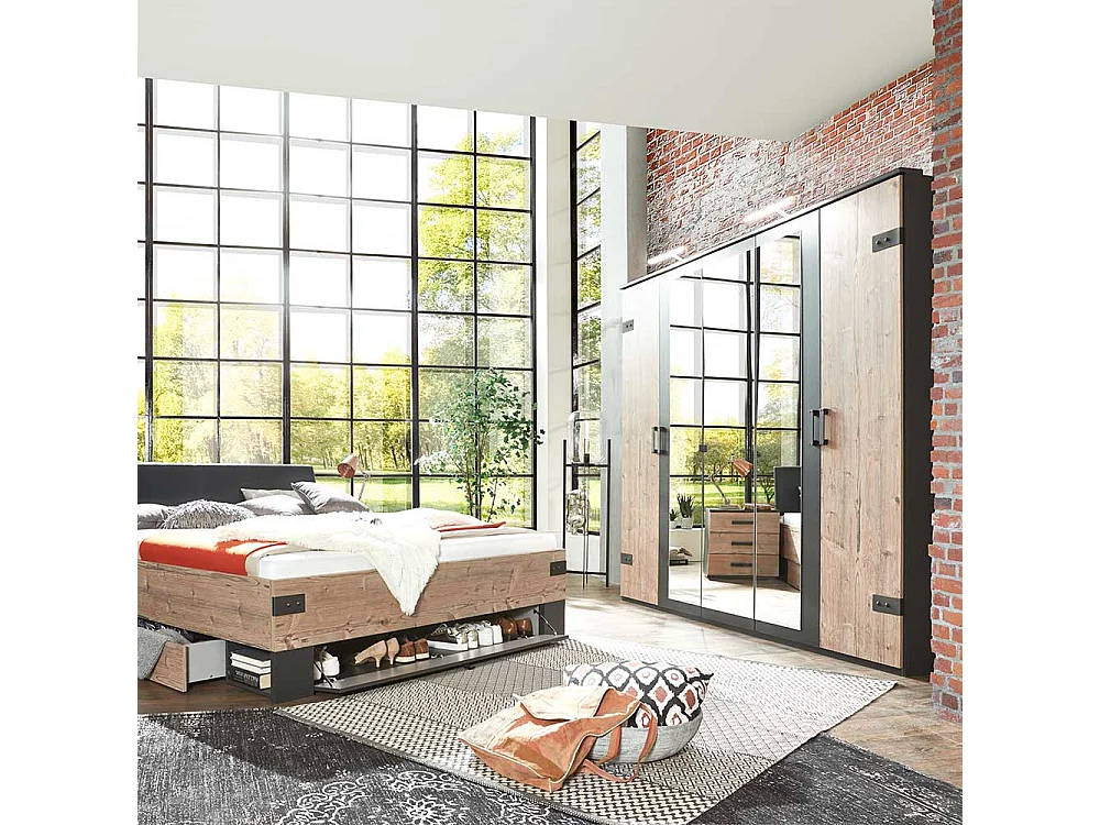 Drehtürenkleiderschrank mit Spiegeln im Industry und Loft Stil 225 cm breit