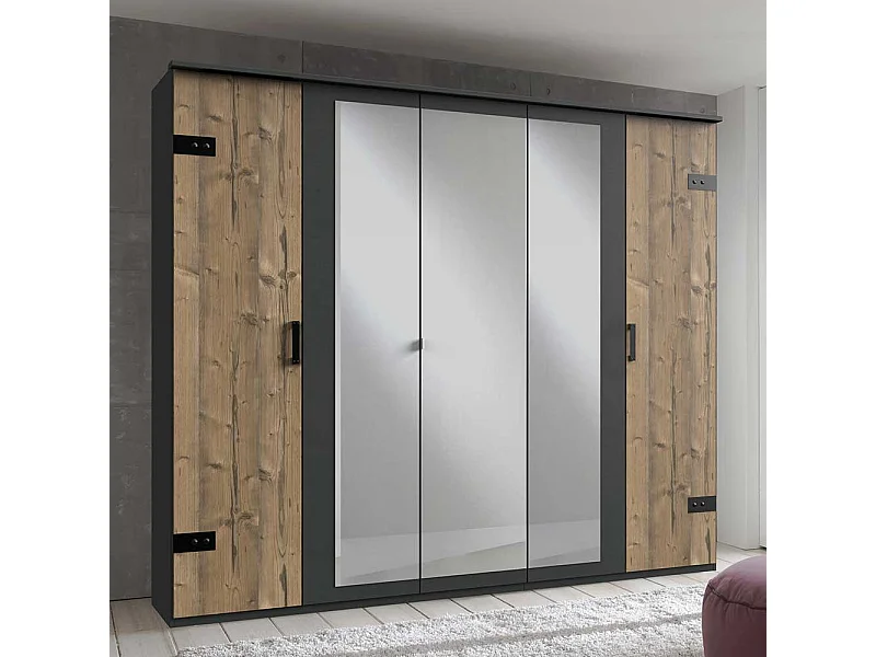 Drehtürenkleiderschrank mit Spiegeln im Industry und Loft Stil 225 cm breit