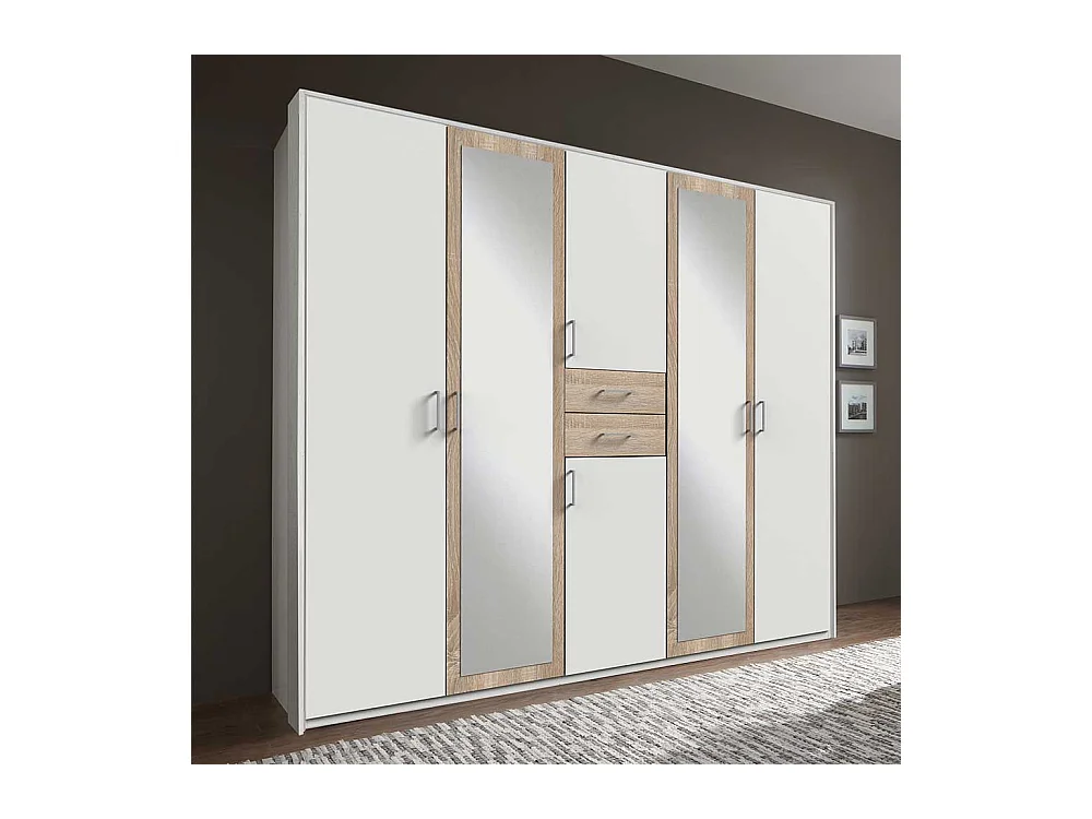 XL Schrank Schlafzimmer mit Spiegeltüren Eiche Sägerau & Weiß