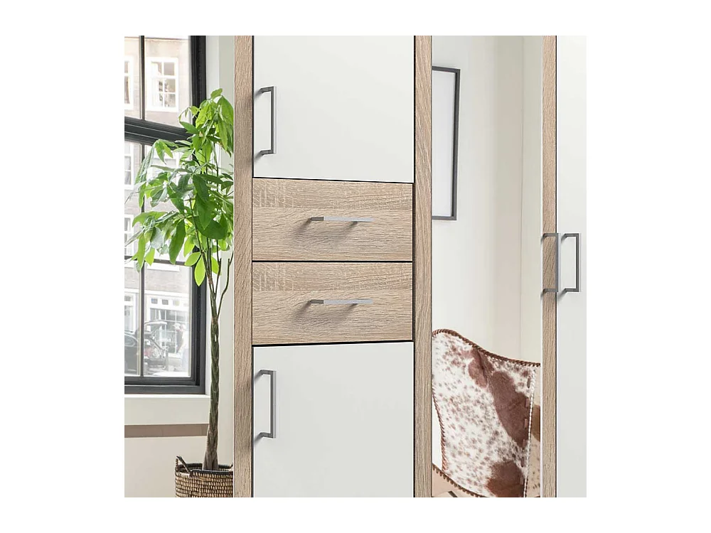 XL Schrank Schlafzimmer mit Spiegeltüren Eiche Sägerau & Weiß