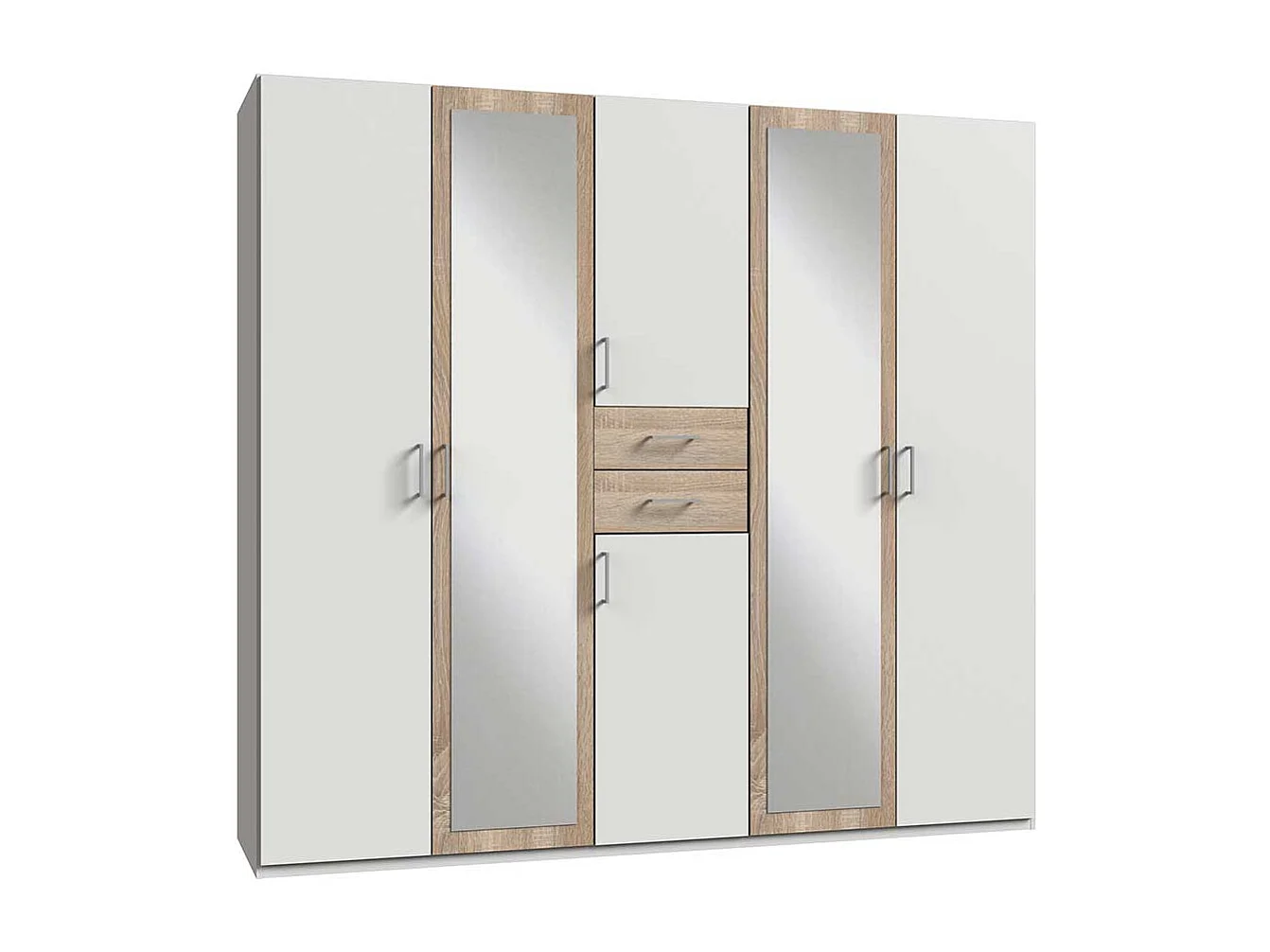 XL Schrank Schlafzimmer mit Spiegeltüren Eiche Sägerau & Weiß