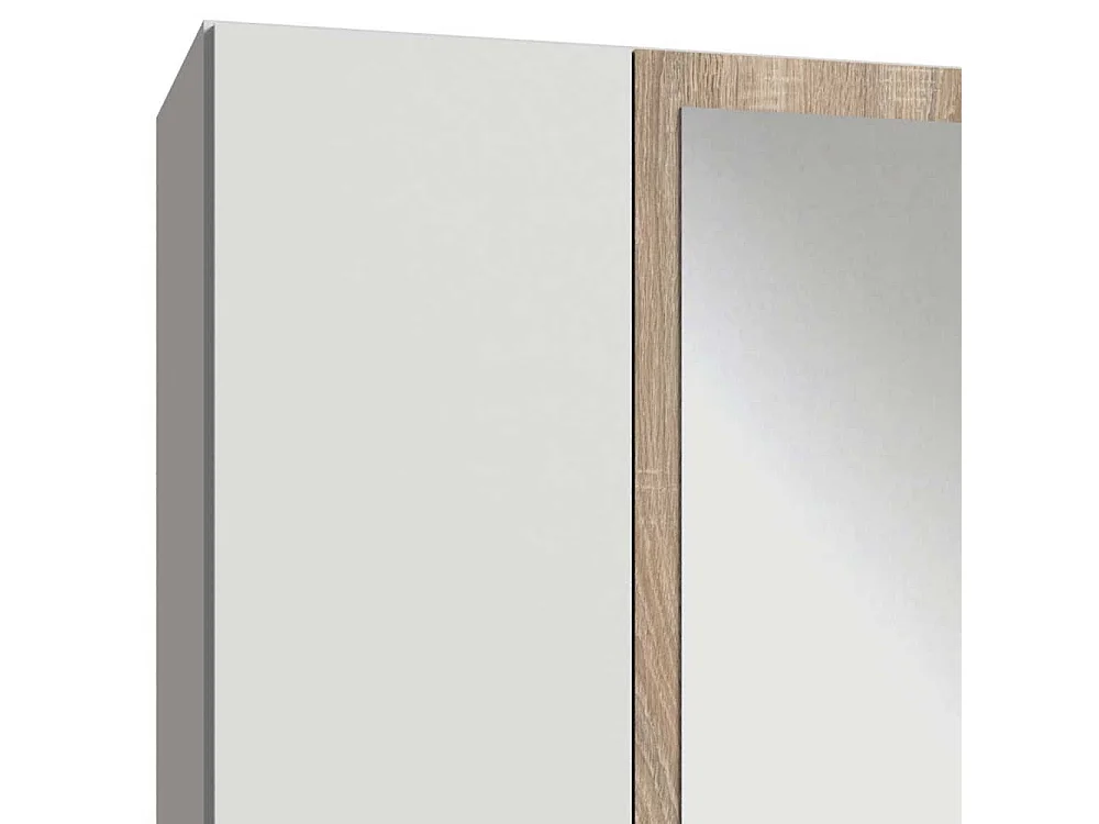 XL Schrank Schlafzimmer mit Spiegeltüren Eiche Sägerau & Weiß