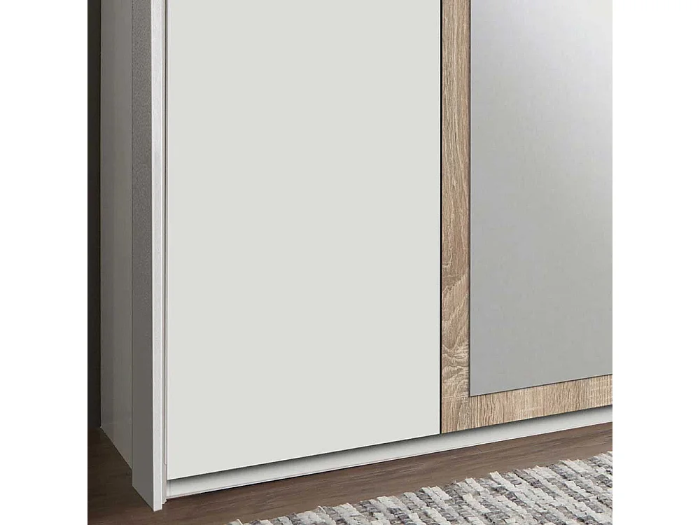 XL Schrank Schlafzimmer mit Spiegeltüren Eiche Sägerau & Weiß