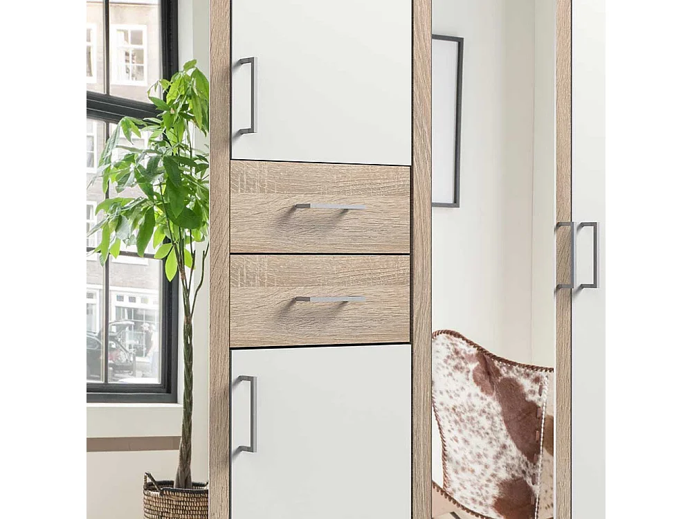 XL Schrank Schlafzimmer mit Spiegeltüren Eiche Sägerau & Weiß