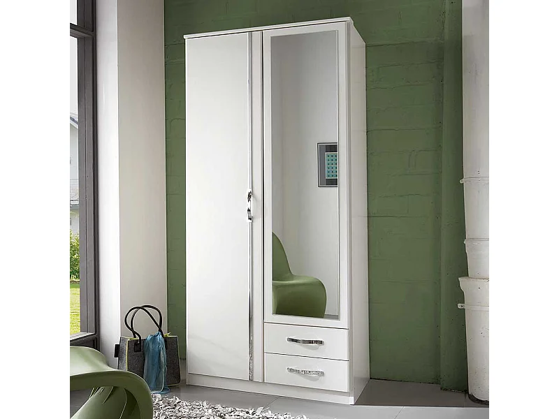 Gästezimmer Schrank weiß mit zwei Schubladen Spiegeltür