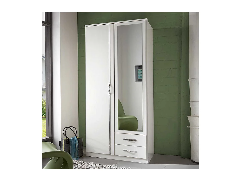 Gästezimmer Schrank weiß mit zwei Schubladen Spiegeltür