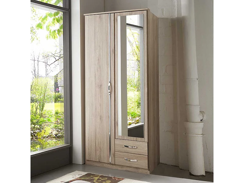 Schlafzimmerkleiderschrank Holzoptik in Eiche San Remo Spiegeltür