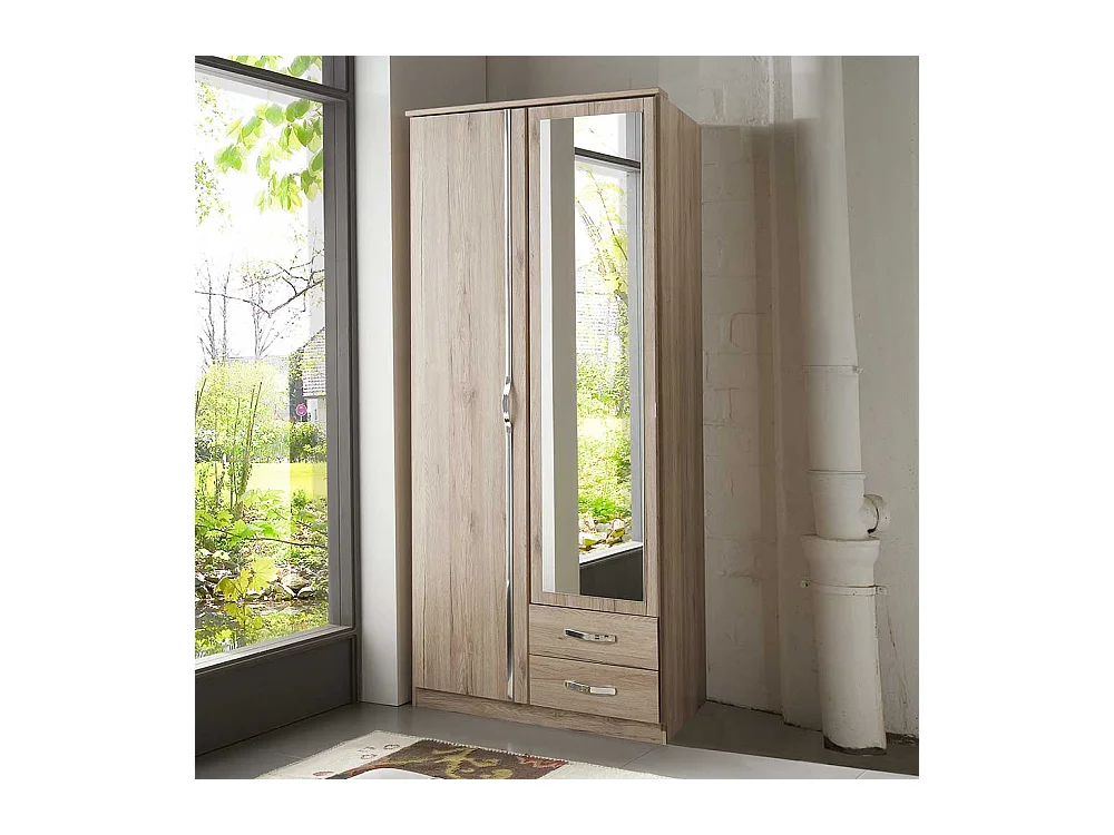Schlafzimmerkleiderschrank Holzoptik in Eiche San Remo Spiegeltür