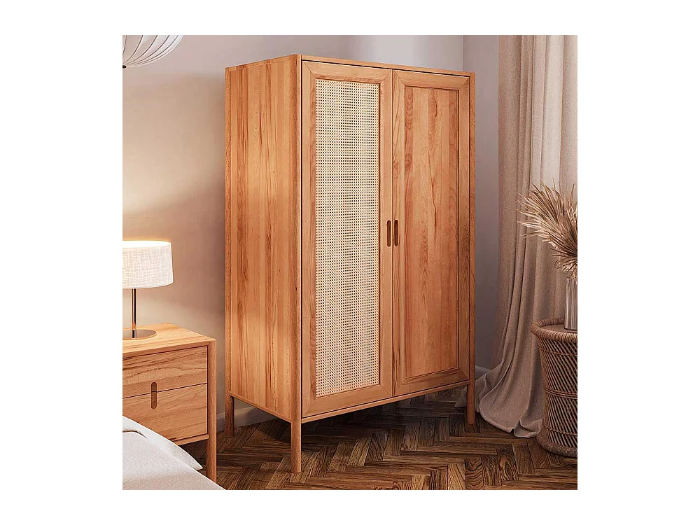 Holzkleiderschrank aus Wildbuche Massivholz Rattangeflecht Tür