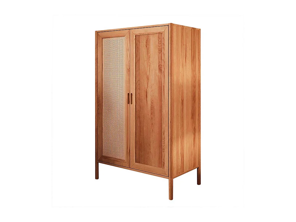 Holzkleiderschrank aus Wildbuche Massivholz Rattangeflecht Tür