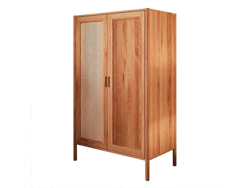 Holzkleiderschrank aus Wildbuche Massivholz Rattangeflecht Tür