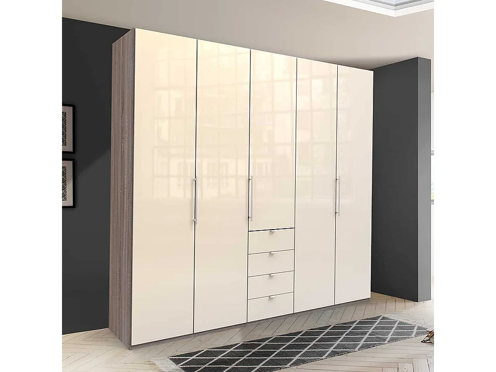 Schlafzimmerkleiderschrank 3 türig mit Schubladen glasbeschichtet