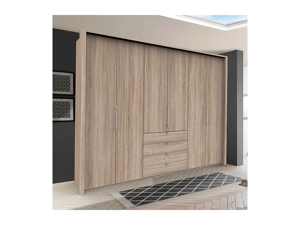 Kombi Schlafzimmerkleiderschrank 3 türig mit Schubladen Eiche Sägerau