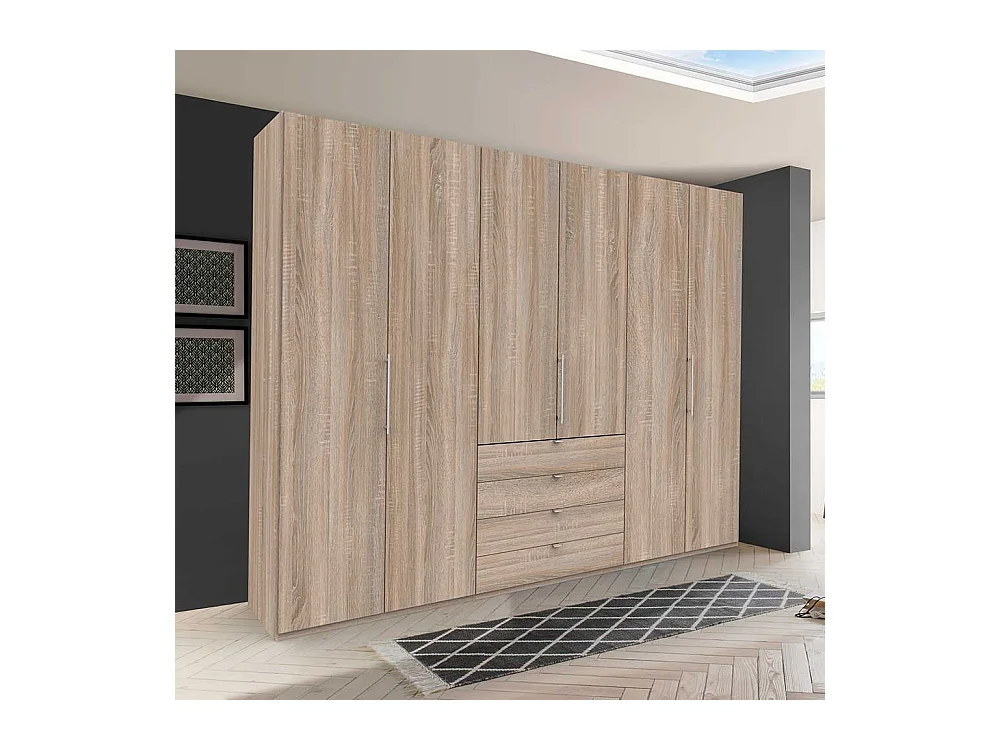 Kombi Schlafzimmerkleiderschrank 3 türig mit Schubladen Eiche Sägerau