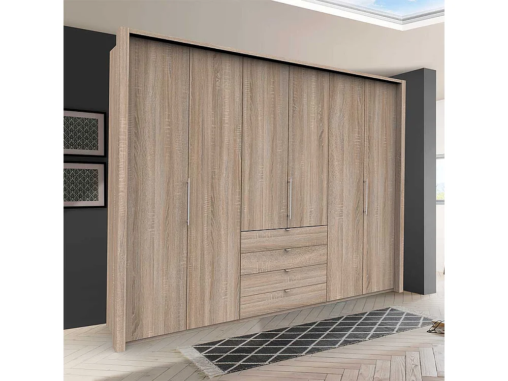 Kombi Schlafzimmerkleiderschrank 3 türig mit Schubladen Eiche Sägerau