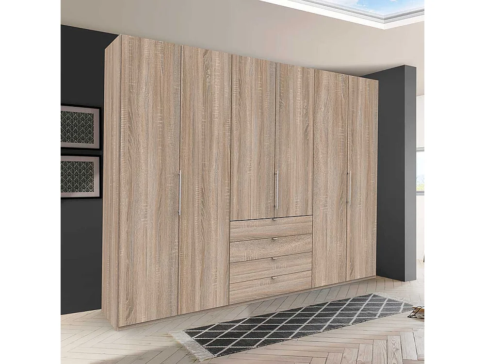 Kombi Schlafzimmerkleiderschrank 3 türig mit Schubladen Eiche Sägerau