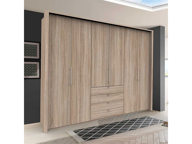 Kombi Schlafzimmerkleiderschrank 3 türig mit Schubladen Eiche Sägerau
