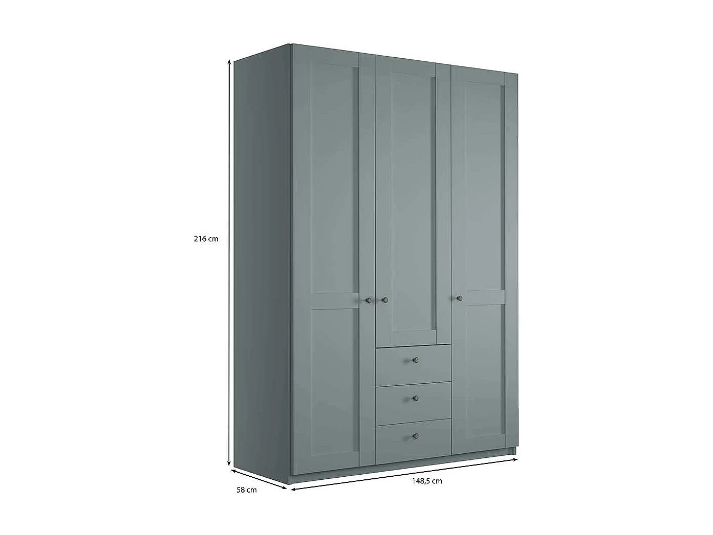 Landhausschrank Schlafzimmer in Graugrün 150 cm breit - 216 cm hoch