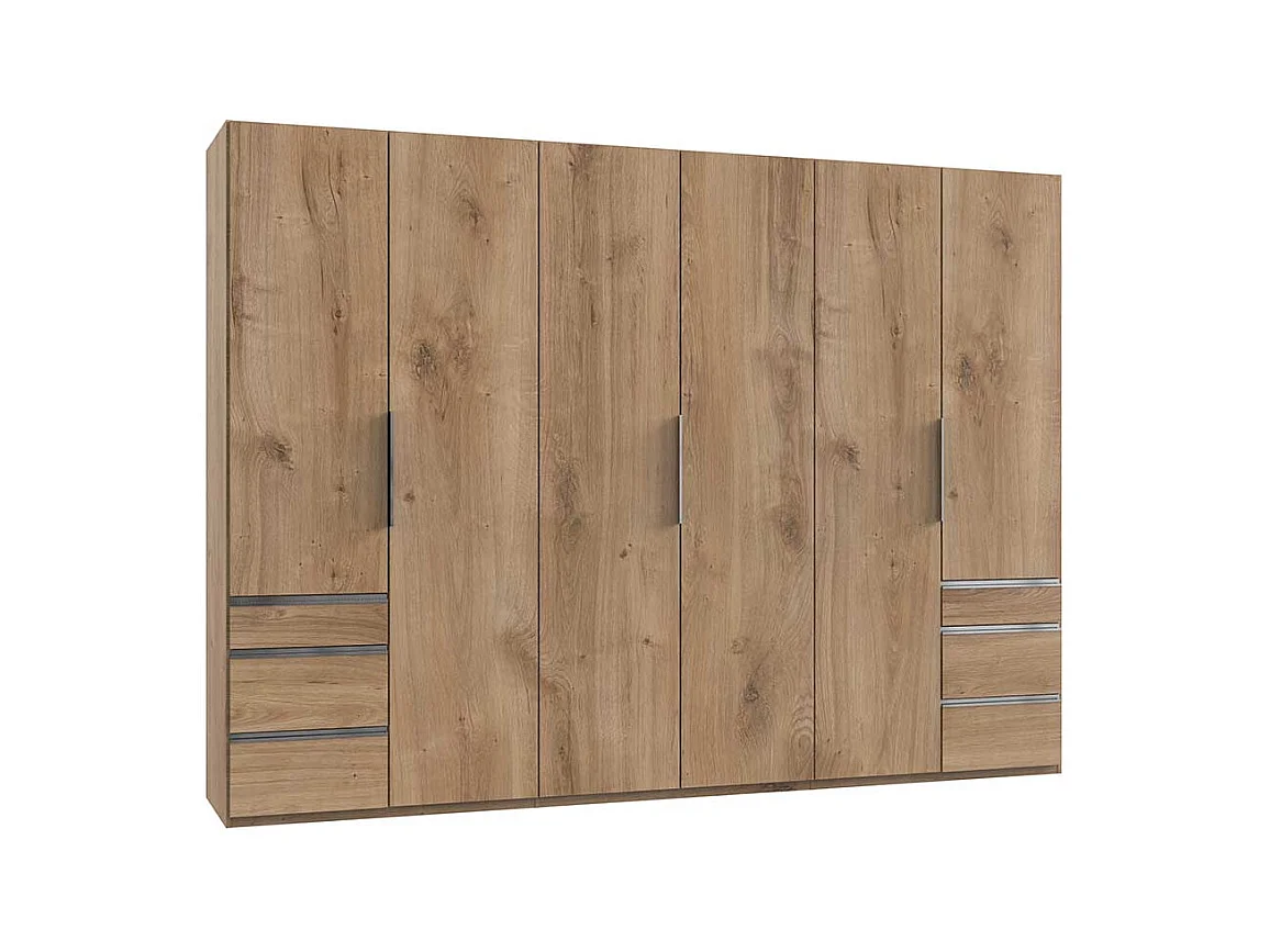 Drehtürenkleiderschrank 300 cm in Plankeneiche NB sechs Schubladen
