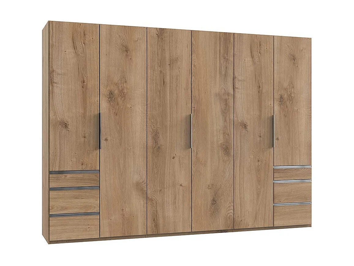 Drehtürenkleiderschrank 300 cm in Plankeneiche NB sechs Schubladen