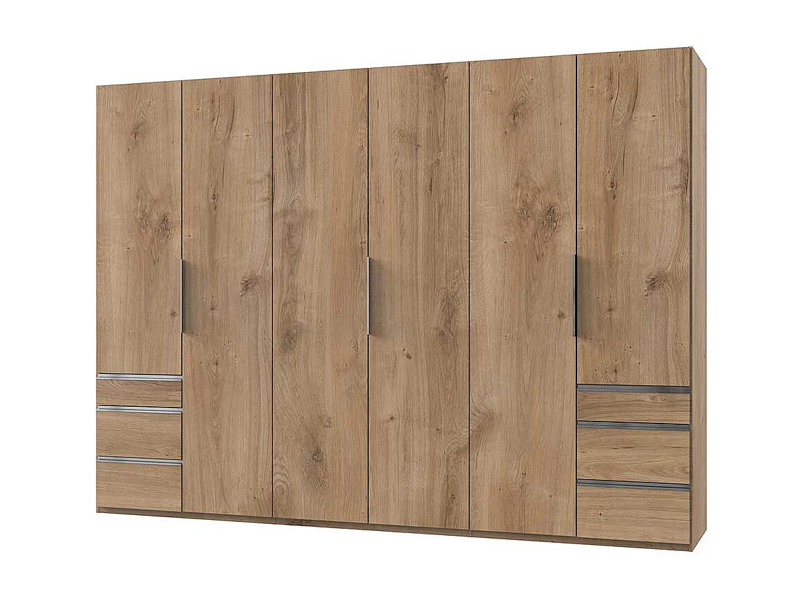 Drehtürenkleiderschrank 300 cm in Plankeneiche NB sechs Schubladen