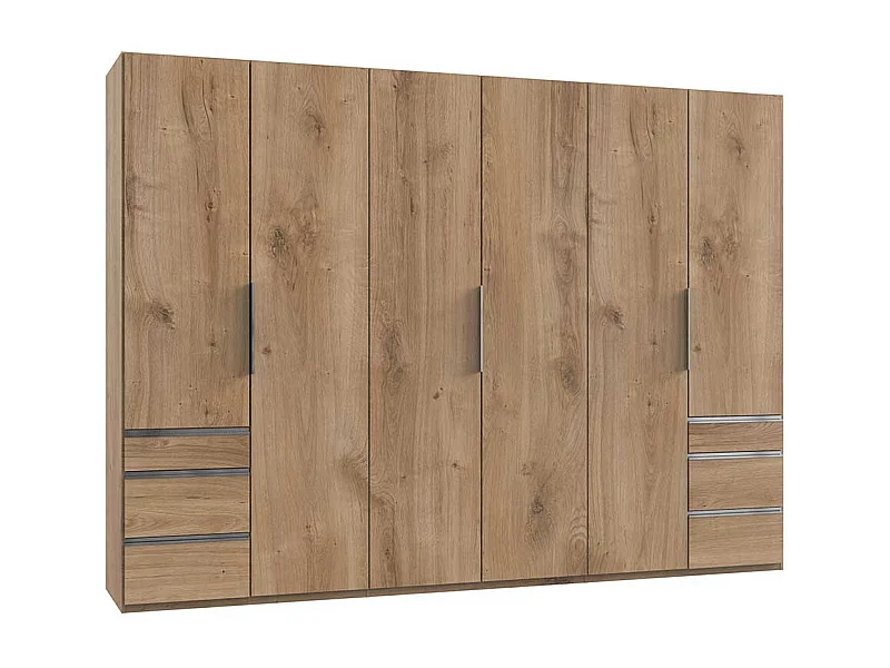 Drehtürenkleiderschrank 300 cm in Plankeneiche NB sechs Schubladen