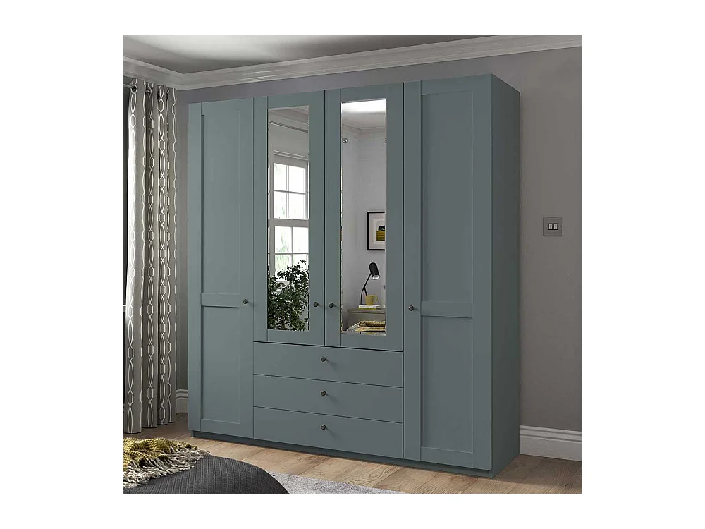 Landhausschrank Graugrün mit drei Schubladen Spiegeltüren