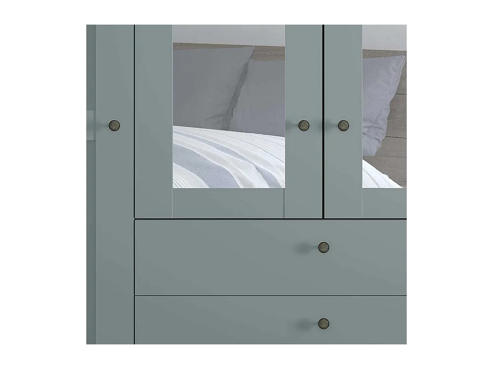 Landhausschrank Graugrün mit drei Schubladen Spiegeltüren