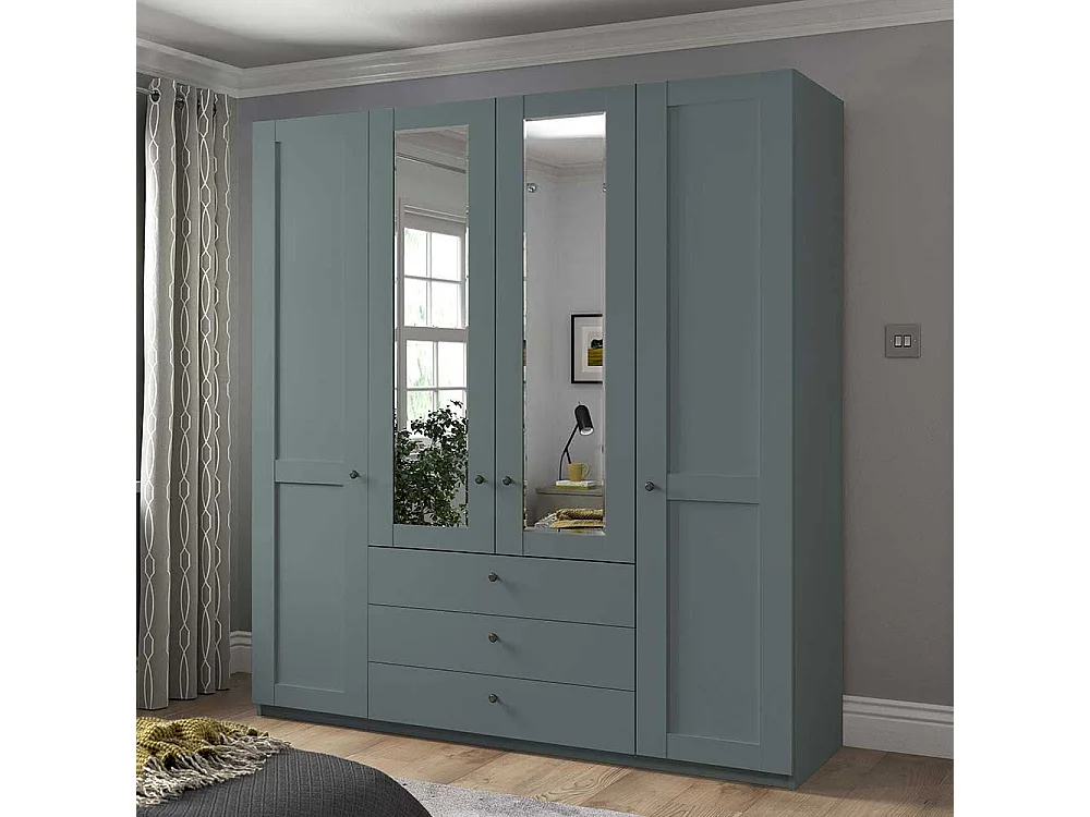 Landhausschrank Graugrün mit drei Schubladen Spiegeltüren