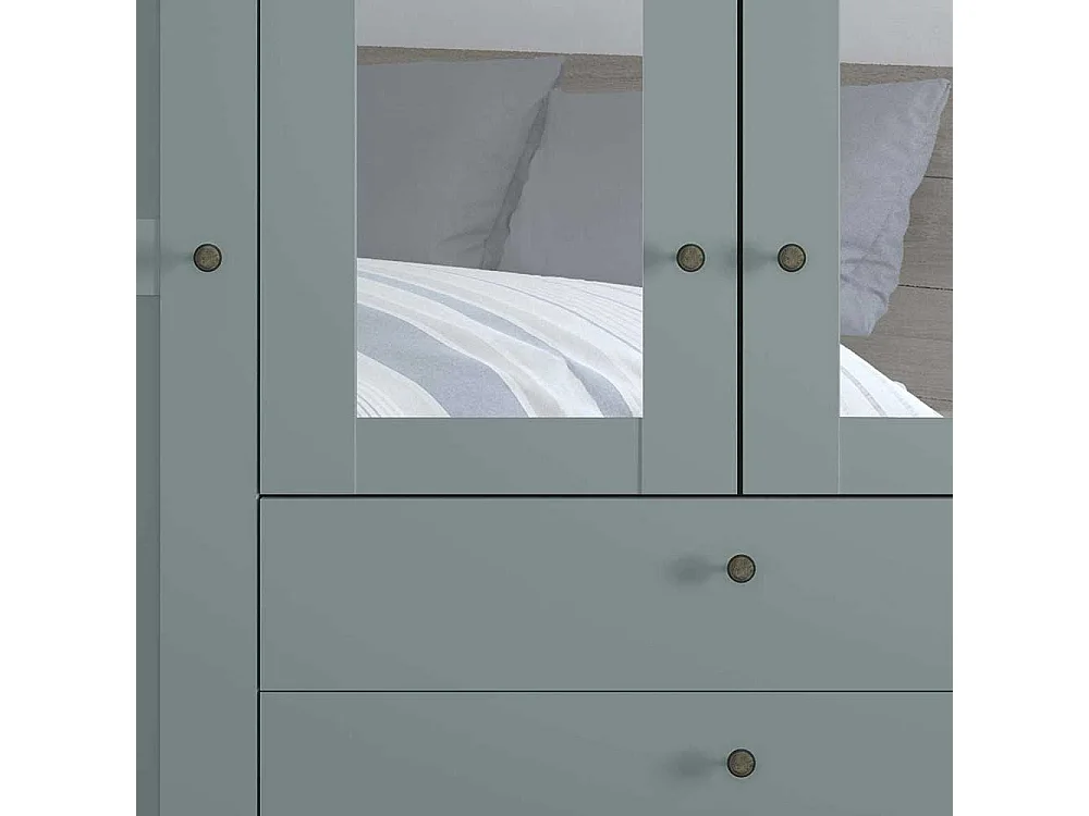 Landhausschrank Graugrün mit drei Schubladen Spiegeltüren